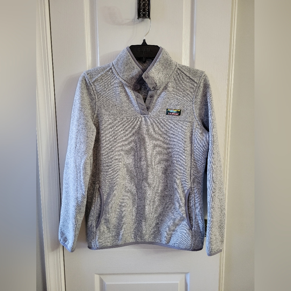 L.L.Bean Sweater Fleece Pullover Grey Heather Snap-T Neck Size Small